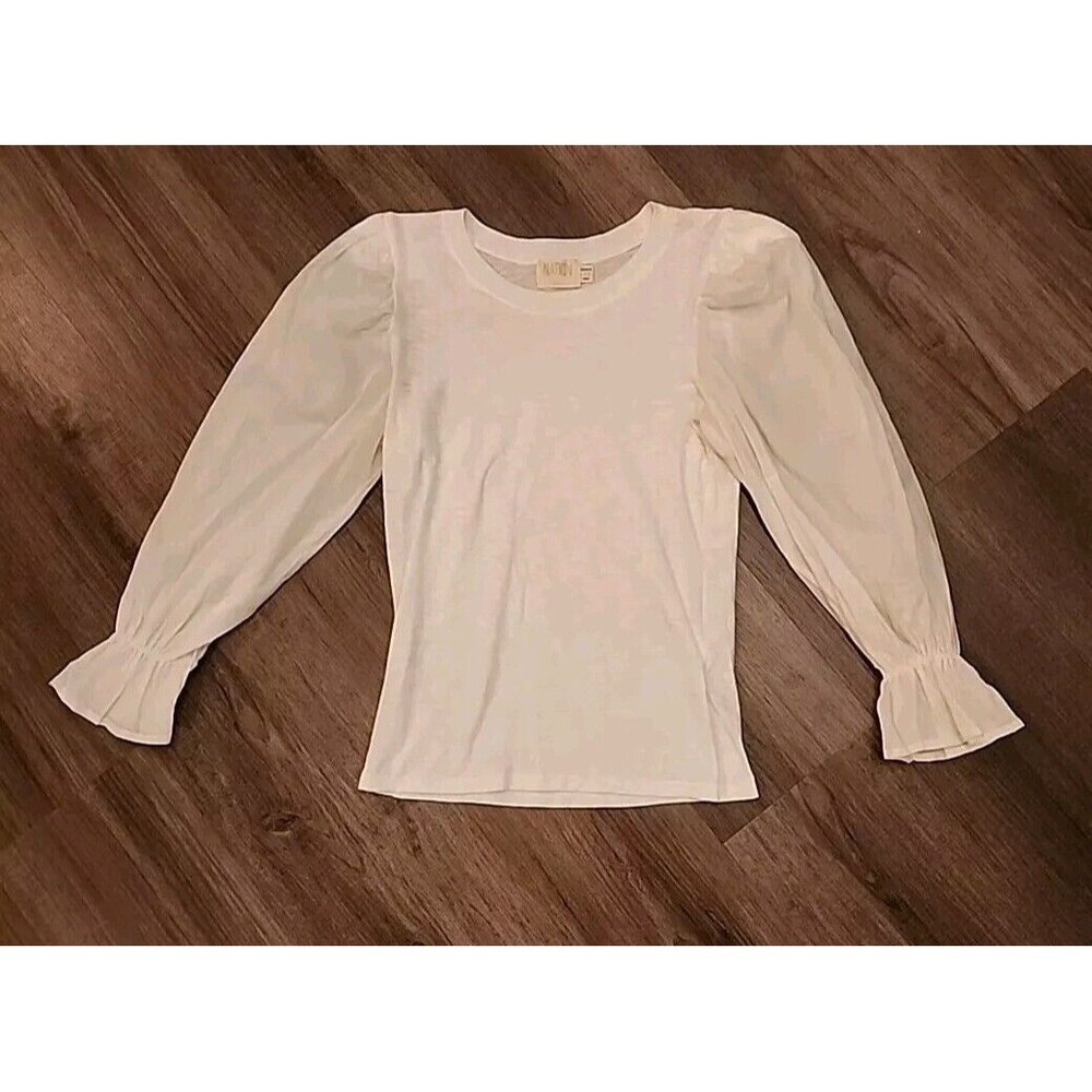 Nation LTD Womens Penny Tee Flounce Long Sleeves Top XS White Minamalist